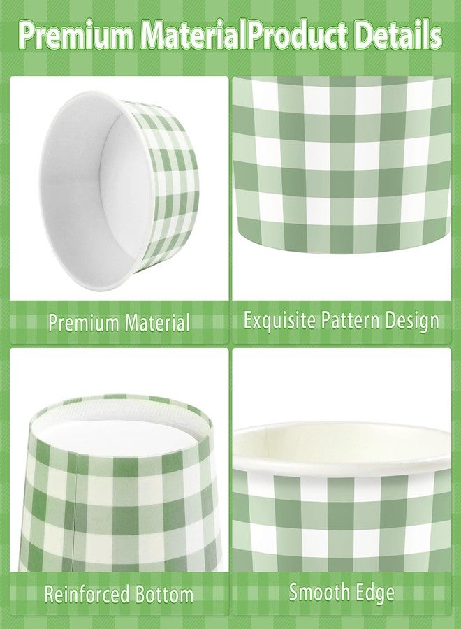 Grencian 120 Pcs Gingham Paper Cups 12 oz Disposable Green Paper Dessert Snack Bowls Sage Green Gingham Ice Cream Cups Food Yogurt Cup Containers for Hot or Cold Food Soup CandiesBirthday Wedding Bride Shower - Image 2